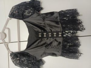 Adult Female Costumes to Hire - Black Satin top with lace detail - XS